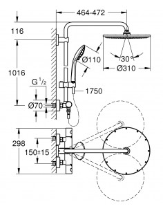 GROHE EUPHORIA SYSTEM 310 SYSTEM PRYSZNICOWY Z TERMOSTATEM BRUSHED WARM SUNSET 26075DL0